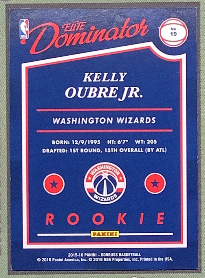 2015-16 Donruss Kelly Oubre Jr. Elite Dominator Rookie Card RC #19 Wizards /999 - Image 2 of 3