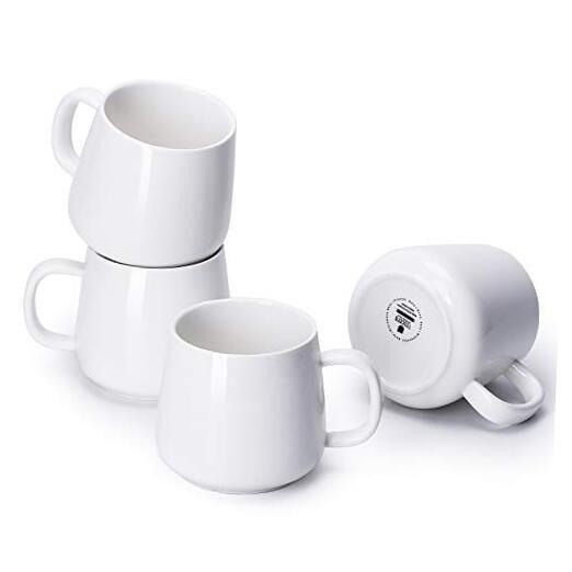 Porcelain Coffee Mugs Set of 4-12 Ounce Cups with Handle for Hot or Cold White
