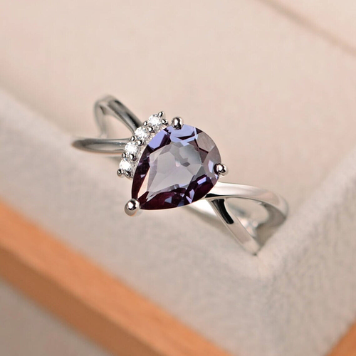 Anello di fidanzamento alessandrite naturale in argento sterling 925 qualsiasi misura - Foto 4 di 4