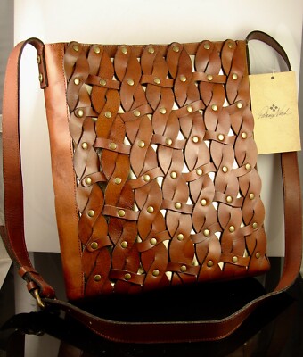 Patricia Nash Twisted Braid Leather Toast Brown Raiano Crossbody