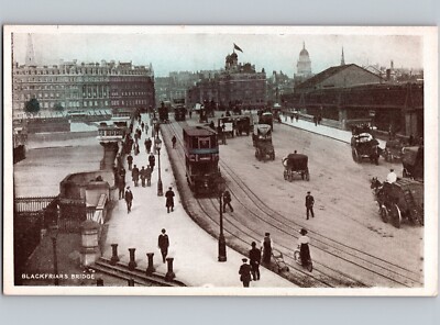 c1915 Blackfriars Bridge London England Hand Tinted Colored RPPC Real Photo