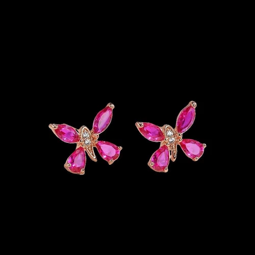 GENUINE 925 Sterling Silver 3.5x6mm Ruby 5/8'' Earrings Rose Gold Plated - Picture 3 of 3