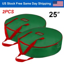 2Pcs 25" Christmas Wreath Storage Bag Two Zipper Large Handles Garland Container