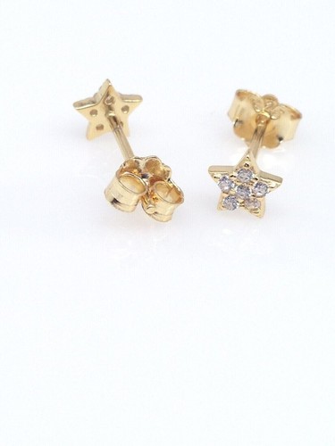 925 Sterling Silver Cz Gold Star Stud Earrings Dainty Post Studs 4mm - Picture 2 of 11