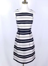 White House Black Market Sleeveless Sheath Dress Size 0 Black Beige Satin Stripe