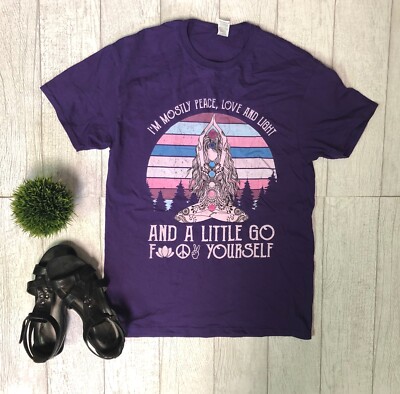 Peace Love Light Purple Graphic T-Shirt Women's Mom Friend Humor Gifts M