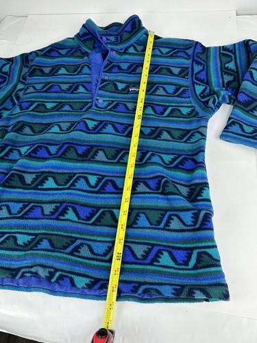 VTG Patagonia Kids Aztec Waves Fleece 1/4 Snap T Pullover Size 12 Made USA READ - Picture 16 of 18