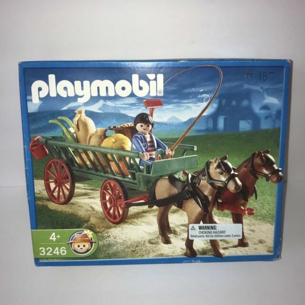Vintage 2006 PLAYMOBIL Set 3246 Harvest Cart Farm W/ Horses for sale
