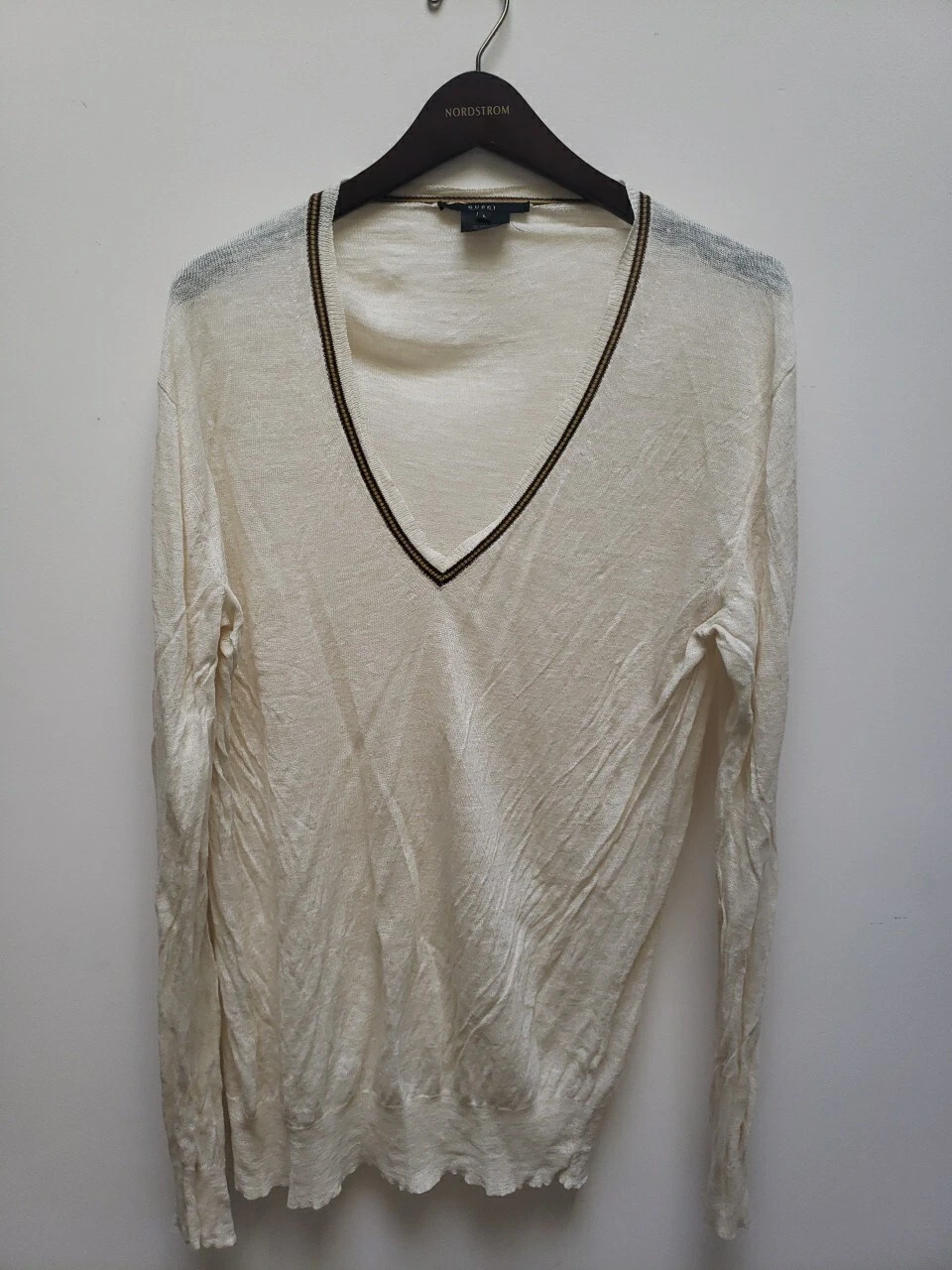 Pull homme vintage GUCCI laine soie en soie col en V coquille d'œuf taille L