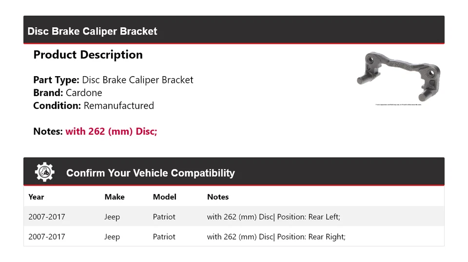 For 2007-2017 Jeep Patriot Disc Brake Caliper Bracket Cardone 2008 2009 2010 - Image 2 of 4