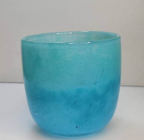 Zodex CA Art Glass w/ Air Bubbles Votive Tea Light Holder Turquoise Blue 4'' - Picture 2 of 5