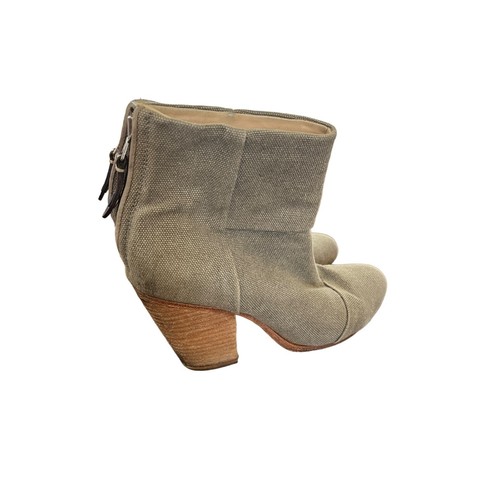 Rag & Bone Booties 7.5 Khaki Canvas Back Zip Wooden Heels Boho Coastal Cowgirl - Picture 5 of 12