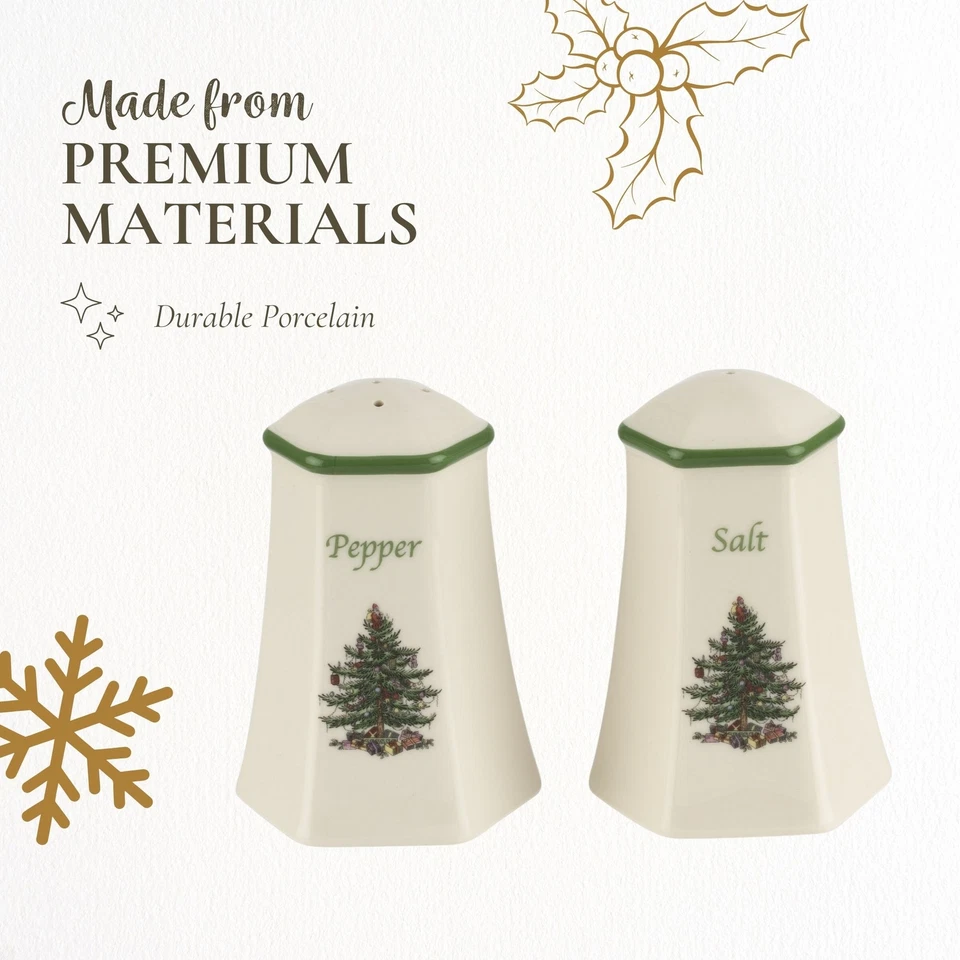 Spode Christmas Tree Hexagonal Salt & Pepper Set, 2-Piece Festive Shakers Décor - Image 4 of 4