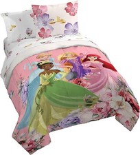 Disney Princess Cinderella, Ariel, Rapunzel and Tiana Kids Bed Set-AB0DK2DMQ8G3