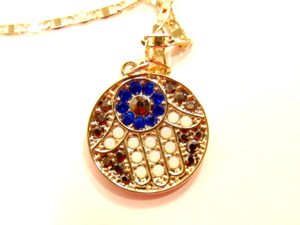Authentic gold plated chain necklace with "Hand of Fatima" pendant/ warding off evil eye