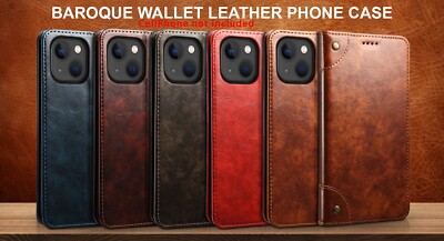 Durable Built-in Magnetic Leather Protective Cover fits iPhone 14 Plus -Secure