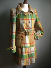 Lee Cooper Tartan Coat 8 10 Green Trench Check Punk Belt Fit Flare Steampunk