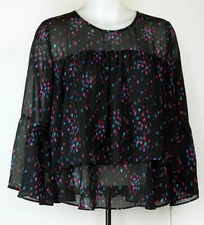 NEW NWT A New Day Black Confetti Polka Dot Layered Ruffle Bell Sleeve Shirt XS