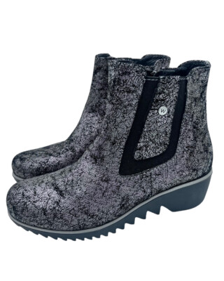 WOLKY iridescent black basky leather chelsea wedge ankle boot