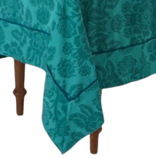 Anthropologie Tablecloth Dark Turquoise Magnolia 72" x 90" Cotton Machine Wash - Image 3 of 4