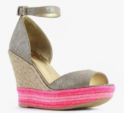 ELAINE TURNER ARIAL METALLIC LINEN LIPSTICK RASPBERRY JUTE ESPADRILLE PLATFORM W