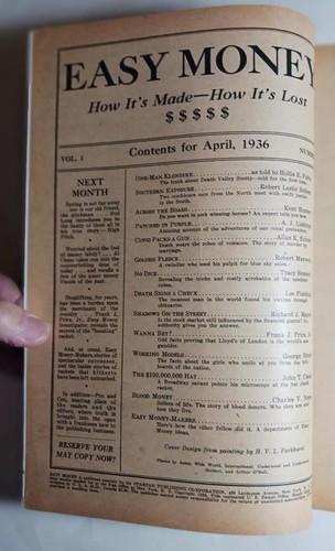 EASY MONEY PULP #1 APRIL 1936 PARKHURST COVER ROBERT LESLIE BELLEM SCARCE NICE - Picture 7 of 7