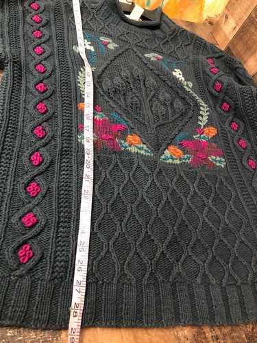 LL Bean Size Medium Chunky Knit Green Embroidered Sweater Pullover Vintage 90s - Picture 20 of 23