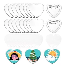 100Pcs Heart-Shaped Blank Buttons Pin Badges Button Sewing Pin Press Button M...