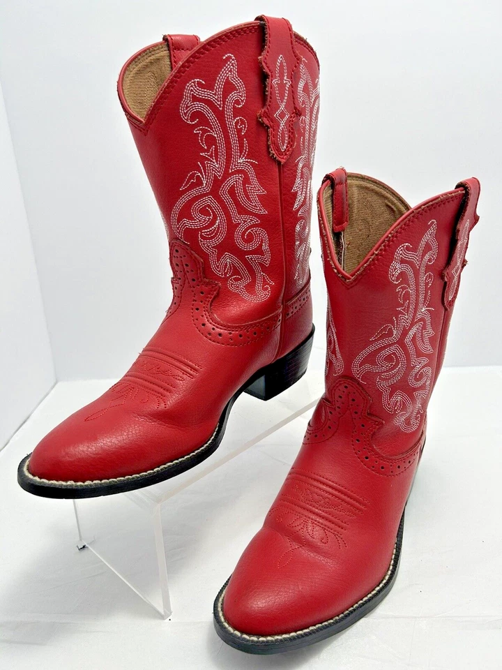 Justin Bota Vaquera Niños Western Talla 2 D Estilo JK100 Cuero Rojo #73 JS Foto 2 de 4