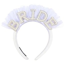 Pearl Bride Headband, White Satin Bridal Hairband with 'Bride' Decorated by