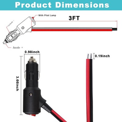 12 volt male cigarette lighter plug [1PACK] 12Volt Replacement with Leads duty 16AWG copper wire 12 Volt Power, TVP-CIG-OEM-72, DC