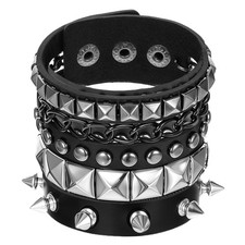 3 PCS Punk Rock Studded Bracelets Set, Spiked Studded Bracelet Cuff 80s Emo G...