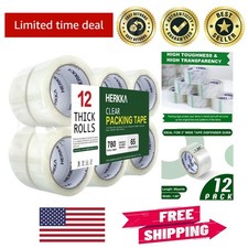 Clear Packing Tape - 12 Rolls, Strong BOPP Adhesive, 1.88" Wide for Shipping