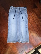 Vintage Old Navy 2000  s Wash Low Waist Back Slit Midi Denim Skirt Womens Size 4