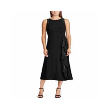 LAUREN Ralph Lauren Women s Lace-Trim Jersey Dress Black Size 0