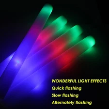 24xLED Foam Glow Sticks Multicolor Light Up Wands Flashing Tubes Christmas Party
