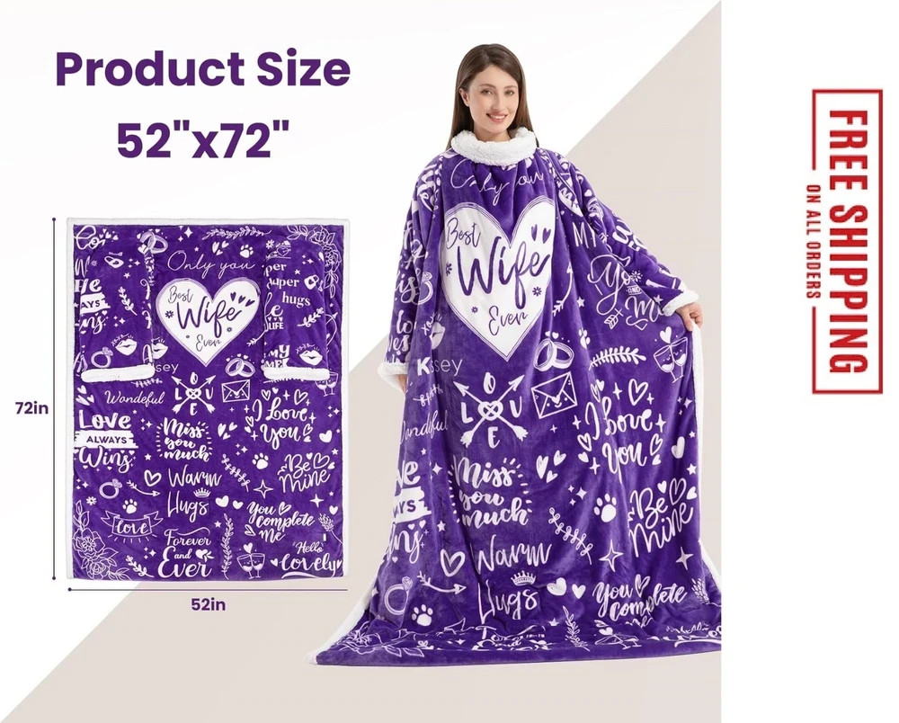 Wearable Heated Blanket with Sleeves Foot Pocket Electric Throw for Women Gift