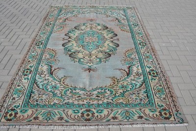 Vintage Rug, 6,2x9 ft Large Rug, Blue Oriental Wool Turkish Rug