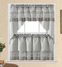 NEW 3pcs Kitchen Cafe Curtain Set w/36 inches Tiers Grey