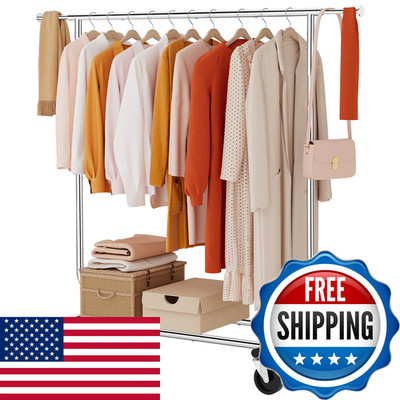 Tajsoon Clothing Rack Heavy Duty Clothes Racks Foldable Garment Rack Wheels And