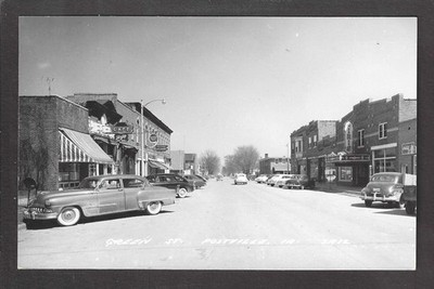 Postville Iowa IA 1940s RPPC Green St, Cafe, Schlitz, IRIS THEATER, Western Auto