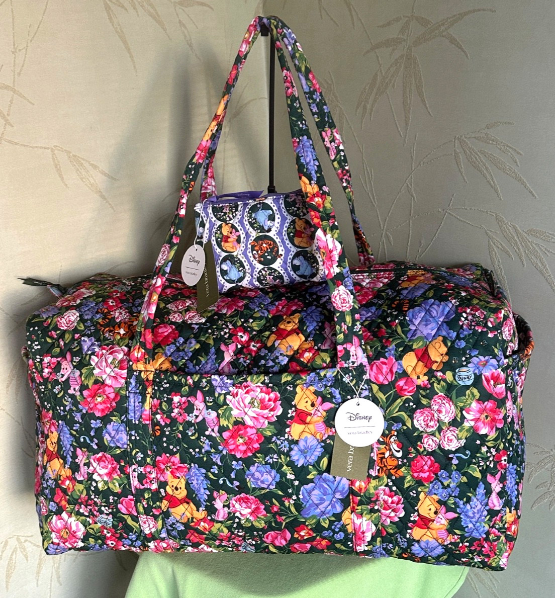 VERA BRADLEY DISNEY WINNIE THE POOH LARGE ORIGINAL DUFFEL BAG + POUCH (SET):NWT image 2