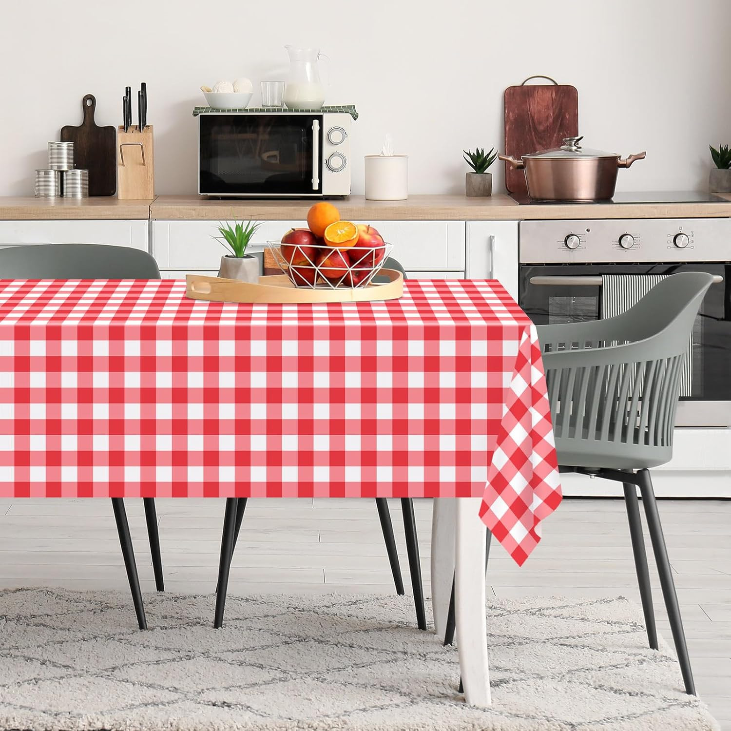 2 Pack Red Gingham Tablecloth, 54 X 108 Inches Red and White Checkered Tableclot