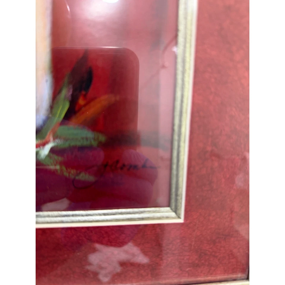 Pintura Flor Iris Enmarcada, Peines Joyce Firmados, Arte Floral Pared Marco Tono Dorado Foto 3 de 4