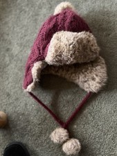 Lands End Winter Warm Hat ear flaps snow ski thick knit beanie hat one size