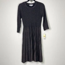 New Nanette Lepore Chocolate Brown Metallic Lurex Dress Women's Size Medium