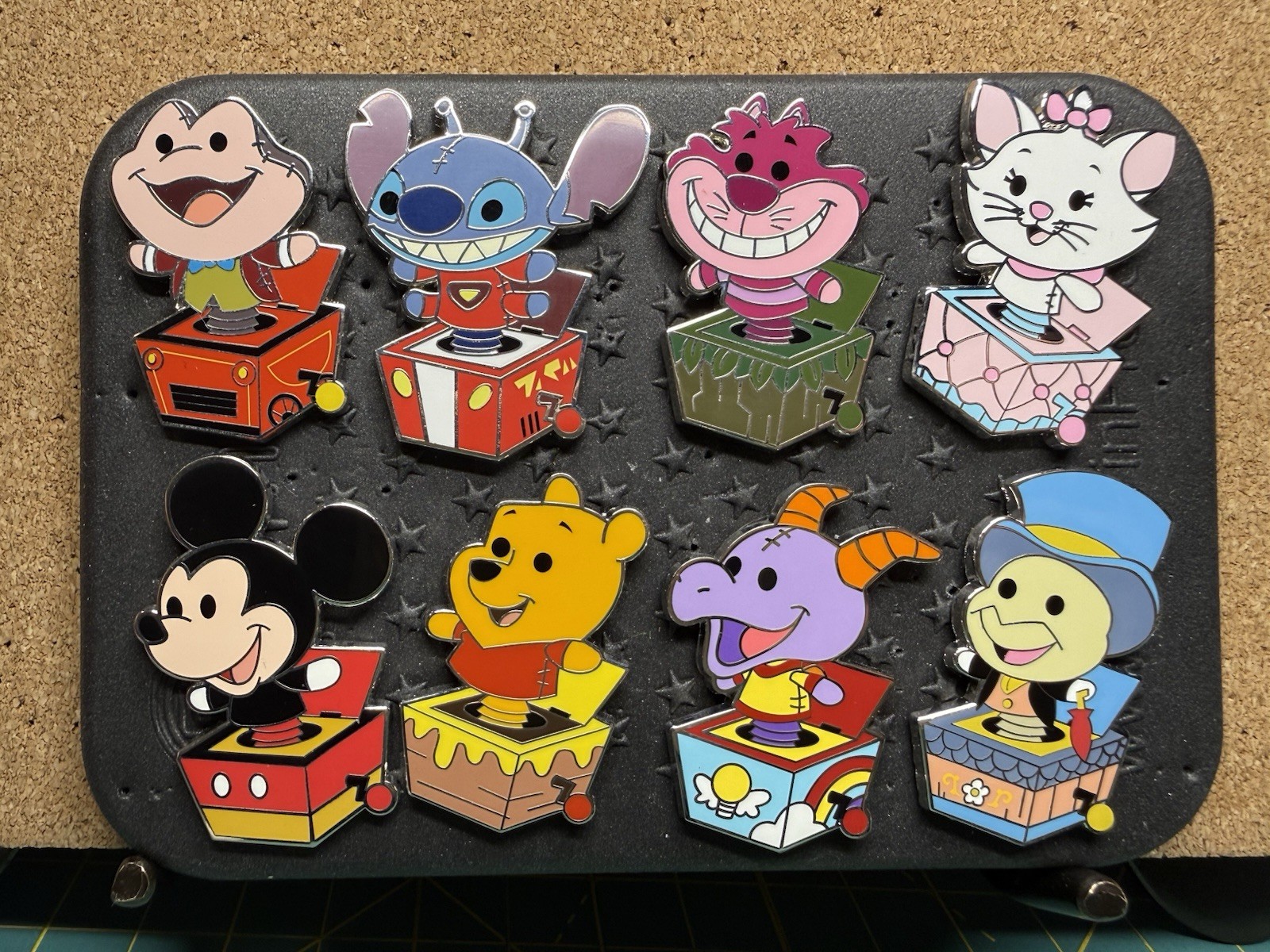 2025 Disney Toys In A Box Complete 8 Pin Set Stitch Marie Figment Pooh Cheshire
