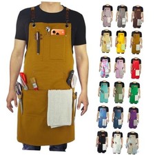 Kitchen Apron, Work Apron, Canvas Apron Multiple Pockets, Gardening, 1 Khaki