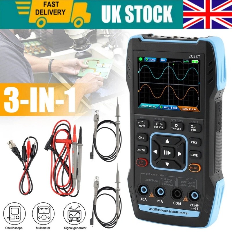 3 in 1 Handheld Oscilloscope Digital Multimeter Signal generator 2Channel 10MHZ