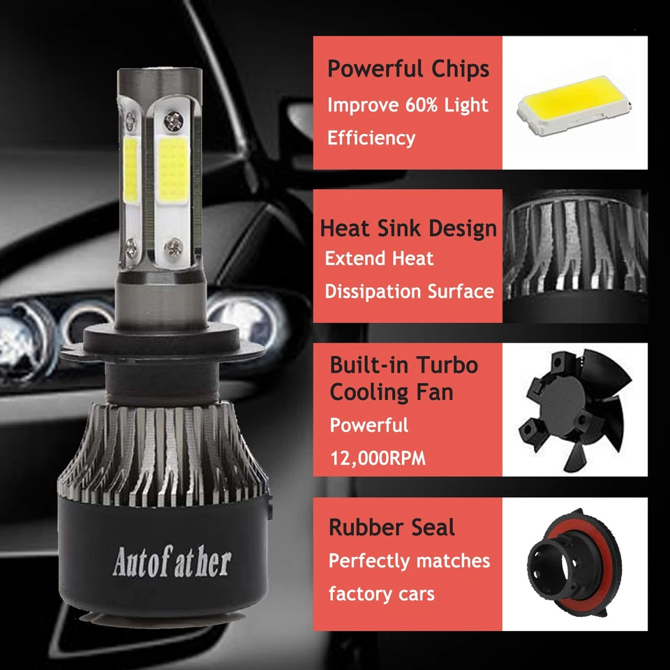 2x 9004 HB1 1400W LED Headlight Bulb KIT Hi-Lo Beam Bulbs Replace XENON HID Foto 2 de 4